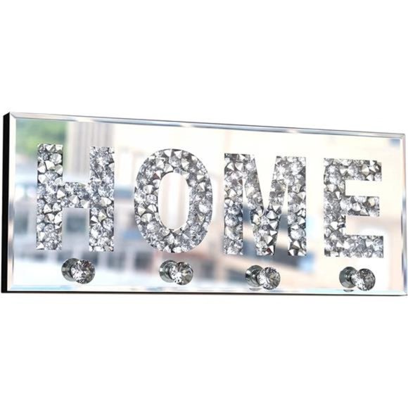 Crush Diamond Mirrored Home Letter Plaque Sign for Wall Decor,Crystal Clear Hook - Picture 1 of 6
